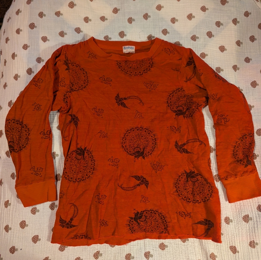 Vintage 1960s Duofold Mohawk NY Red Two Layer Thermal Shirt Peacock Sz 16 USA